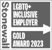 Logo: Stonewall - LGBTQ+ Inclusive Employer - Gold Award 2023